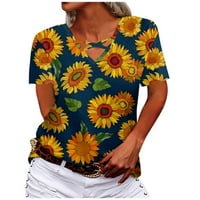 Ženski bluze Ženski V-izrez Cross šuplji kratki rukav suncokret za ispis The Torp tamno plavi xxxl