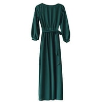 Žene Ljetne casual party haljina lampa rukave pune haljine sa pojasom zelenim + 3xl