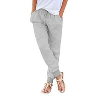 Posteljine hlače za ženske hlače nacrtajući povratak Elastični struk čvrste boje Capri hlače hlače pantalone