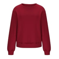 Ženske dukseve s dugim rukavima posada vrata pulover Duks povremeni odjeća za jesen odjeću, XL i crvena
