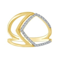 Carat okrugli rez bijeli prirodni dijamantni koktel prsten u 10K čvrsto žuto zlato