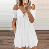 Ljetne haljine za žene kratki rukav tiskali modni mini omotač V-izrez haljina bijela l