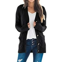 Ženski kabel pleteni kardigan džemperi sa džepom dugih rukava s otvorenim prednjim prednjim gumbom prema