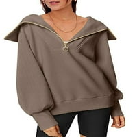 Paille žene dukserište čvrste boje vrhova reverta pulover labavo fit zimska majica kafa