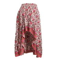 Žene Boho cvjetne duge suknje Visoka niska strana Split rujali rub elastična struka Swing Maxi haljina