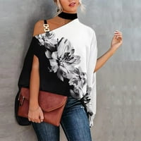 Bazyrey Womens Ljetni vrhovi cvjetni ispisani bluza ženka van ramena casual majica s kratkim rukavima, majice bijele m