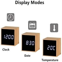 Drveni budilnik, mini digitalni elektronski stol satom LED ekrana Datum Datum Temperatura Glasovna kontrola alarma Podesivi budilnik za djecu, spavaće sobe, kuće