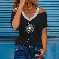 Majica Dyfzdhu za žene Ljeto V izrez sa ramena DANDELION Print kratkih rukava Torp TOP bluza