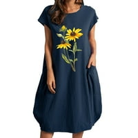 Žene Ljetna casual haljina sandressflower tiskani labavi kratki rukav okrugli vrat sa džepom pamučne