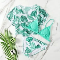 B91XZ Djevojke kupaće kupaće kostimi dječje djevojke zelene cvjetne otiske bikini kupališta kratke djevojke bikini plaže zelena, veličine 10- godina