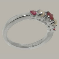 Britanci izrađeni sterling srebrni prirodni ružičasti turmalin i kultivirani biserni ženski prsten -