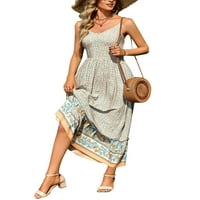 Ženske duge maxi haljine V izrez ljeto plaža sandress cvjetna tiskana klizačka haljina dame casual odmor
