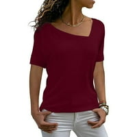 Ženski vrhovi vrhovi za žene kratki rukav ljetni modni casual čvrsta cvjetna tiskana majica u boji Blok V-izrez T majice Dame bluzes majica