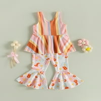 Qinghua Toddler Baby Girls Ljetna odjeća Suncokret prut vrhovi za ispis + zvona + kablovska djeca odjeća