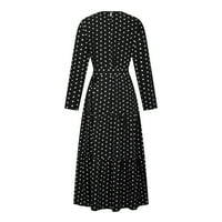 Yuwull Haljine za žene Ljetna odjeća za žene Ženska modna okrugla vrata Labavi dugi rukav Dots Ankle-haljina