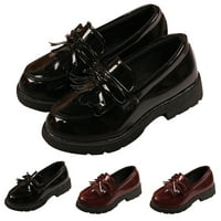 Hupta kožne cipele za dječje djevojke sklizne na kožnim loafer tassel luk stana školske haljine cipele