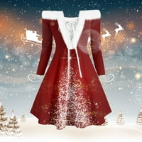 Miayilima mini haljine za žene casual božićni cvjetni tiskani ovratnik s dugim rukavima ovratnik na