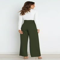 Chooteeyeen ženske hlače visoke struke casual džepovi bez obnovu širokih nogu pantalone za poslovne radove duge hlače odvojive pojas