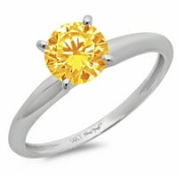 CT sjajan okrugli rez prirodni citrinski 14K bijeli zlatni pasijans prsten sz 9.75