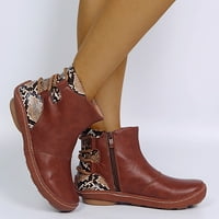Ženske cipele Retro ženske kožne ravne čipke serpentinske print kratkih čizme Okrugle cipele s prstima