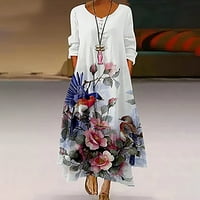Modne casual ženske ležerne s dugim rukavima V-izrezom cvjetne tiskane nepravilne duge haljine HOT6SL4486359