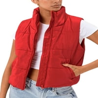 Avamo Žene Kratki kaput sa punim bojama Ležerni prsluk Dame puna zip zima topla odjeća sa džepovima crvena l