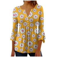PBNBP Fall vrhovi za žene Trendy Flared modni cvjetni gumb s Henley V rect T majice ugradene bluze za