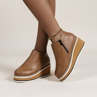 Ženske cipele Retro ravne dno cipele casual čizme plus veličina klizanja na dvostruku patentne cipele Modni kaki 4.5