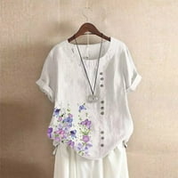 TOBCHONP Ljetne majice kratke rukave za žene casual harajuku cvjetni tiskani bluze pamučne posteljine