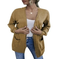 Uerlsty Ženski čvrsti dugi rukav otvoren prednji kardigan casual kaput s džemper sa džepovima