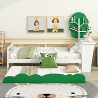 Dvokrevetna površina, drvena platforma krevet sa stolom, zelenim drvenim oblika police i kore, dvostruki okvir veličine sa čvrstim drvenim letvicama za djecu dječje spavaće sobe, dizajn prostora, bijeli