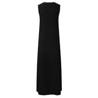 IOPQO Crne haljine za žene plus veličine Vintage Dnevno casual bez rukava od tiskane cvjetne V izrez