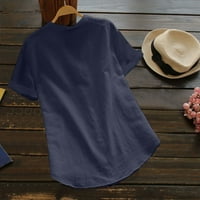 Relanfenk ženska pamučna posteljina casual majica s kratkim rukavima majica za bluzu dolje na vrhu ženske