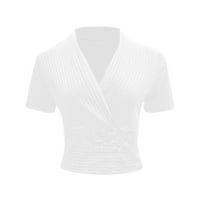Ženski vrhovi Ženska moda V-izrez Seksi tanak fit čvrsta majica kratkih rukava Top bijela s