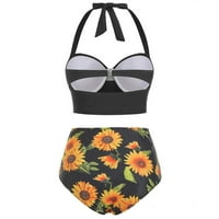 SHPWFBE kupaći kostim žena cvjetni print visoki ubori u obliku struka + kratke hlače dva kupaća kostima