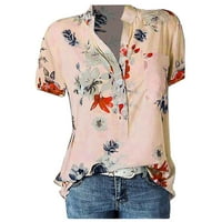 Qcmgmg bluze za žene srušeno casual cvjetni ljetni vrhovi labavi fit gumb s kratkim rukavima niz Henley