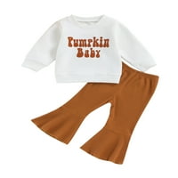 Biayxms Baby Girl Halloween odijelo dugih rukava pisma ispis dukserica + rebraste hlače postavljene odjeću za mališana