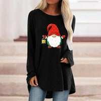 Božićne košulje za žene Modni tisak Dugih rukava Udobni prozračni otvori za okrugle vrat Black XXL