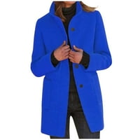 Plus veličina zazor dugih rukava, ženski puni vuneni kaput rekreativni dugi rukavi tamno plava 6