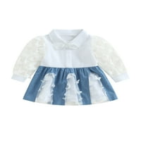 Suaumret dječji mali dječji dječji mrežasti patchwork haljina leptir uzorak s dugim rukavima LEAS Cheer haljina bijela plava 4- godine