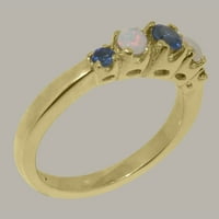 Britanska izrađena klasična solidna 9k žuti zlatni prirodni safir i Opal ženski prsten opcije - Opcije veličine - Veličina 5,25