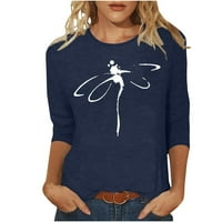 Ženske plus veličine Tunic Dragonfly Print bluza Crew Crt Thirt Majice za rukave Upstyle Tops Slatka