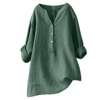 Ženska bluza tunika vrhova moda plus veličine čvrsta pamučna labava kafe casual rukav gumb gore V-izrez