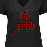 Inktastični plairani božićni jeleni silueta ženska majica plus veličine V-izrez