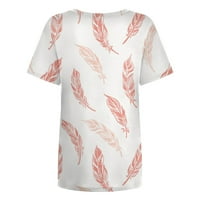 Žene ljetne vrhove modni casual labavi okrugli vrat pero ispis kratkih rukava za majice na vrhu bluze