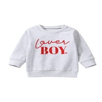 TODDLER Baby Boys Valentines Dan Dukserija Pisma Ispis dugih rukava Crewneck džemper majica Kids Pulover