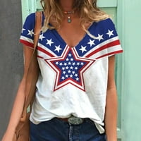 Majice za žene Ručno oslikana američka majica za zastavu V-izrez TEE majica PULR cvjetni print kratki