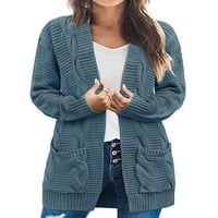 Hait ženski kabl dugih rukava pletene kardigan džemperi otvoreni kaput od kaputa sa džepovima