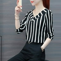 Ženske vrhove bluza Striped rukave Ležerne dame Modni V-izrez Ljetna tunika TOP CRNI XL