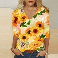 Majice za majice za žene Ljetni novost suncokretov ispis v Dress Swith Dressing Clusy Bluuses